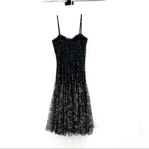 JS Collections spaghetti strap dress size 6 grey black pleated flare